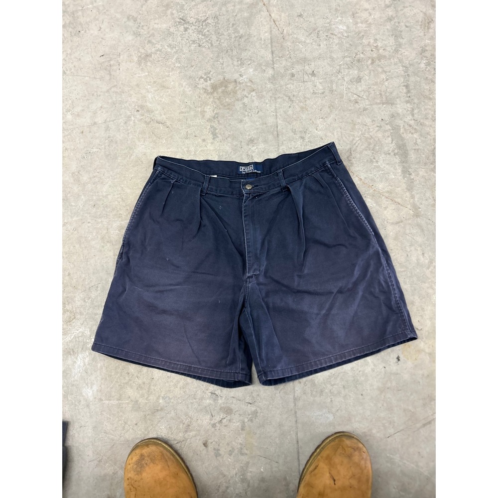 Polo Ralph Lauren Andrew Shorts Mens 35 Navy Blue Pleated Chino Cotton